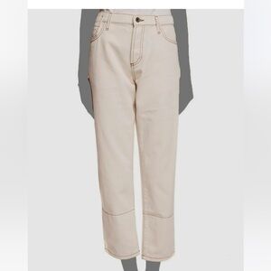 Marni Beige Button Fly Cropped straight seam detail unique neutral color pants
